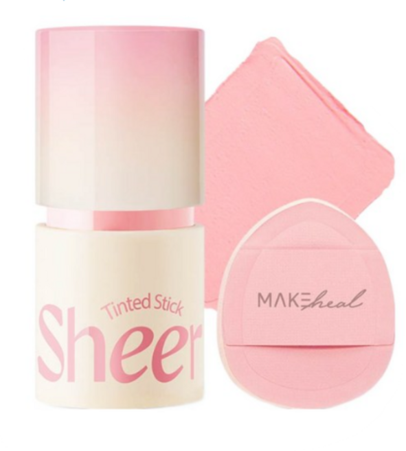 메이크힐 틴티드 쉬어 스틱 6g + 핑거퍼프 세트, 1개, 01 SHEER BLOSSOM 쉬어블라썸