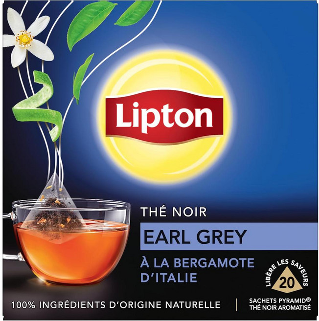 프랑스 립톤 Lipton Earl Grey Black Tea 이탈리안 베르가못 얼그레이 블랙티 홍차 티백, 3개, 20개입, 2.5g