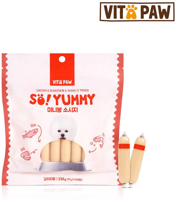 비타파우 쏘야미 미니봉 소시지 연어&크릴오일 영양간식 14개입, 혼합맛(연어/크릴), 238g, 1개