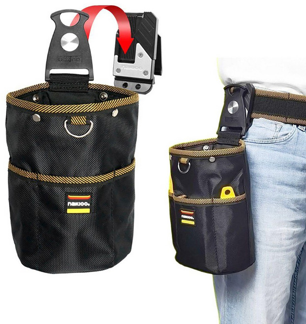 카자리코 회전식 공구가방 연장통 허리 툴포켓 다용도 수납 못주머니 원터치 벨트클립 세트, 1개
