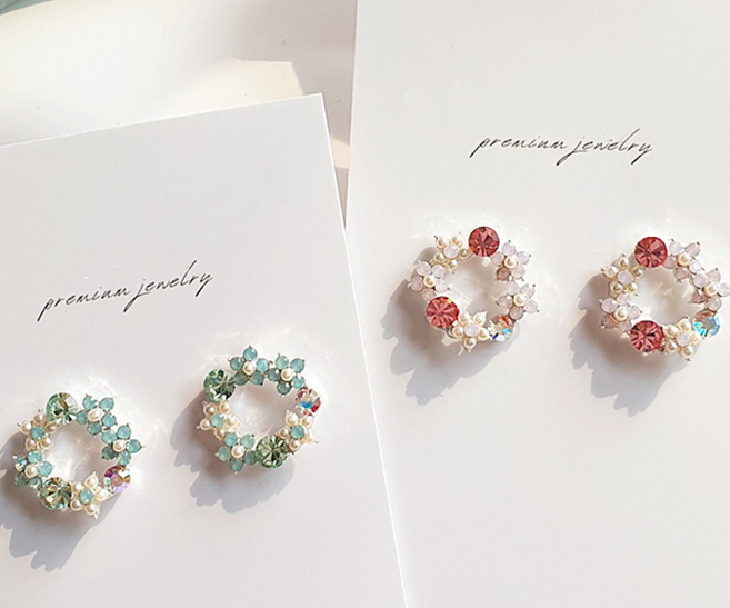 [92.5실버침]E-러블플라워리스귀걸이(4컬러/진주와_큐빅으로만든꽃)