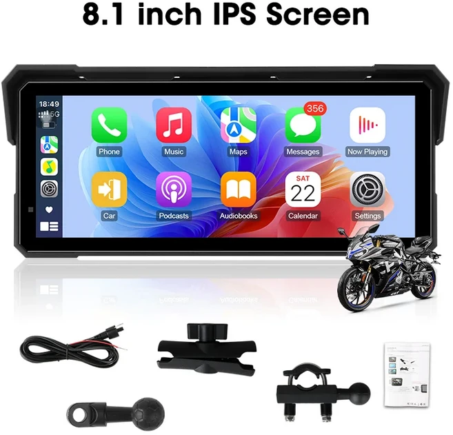 자니스트 무선 카플레이 오토바이 안드로이드 디지털 대시보드 방수 스크린 GPS 네비게이션 액세서리, 01 8 inch Carplay