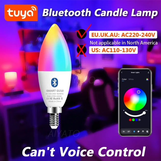 Tuya E14 촛불 램프 APP 제어 스마트 전구 블루투스 WIFI RGB 220V LED 조명 디밍이 가능한 라이프 룸 홈, 01 LED Bulb E14, 1) BT E14 Lamps 220V - 5w