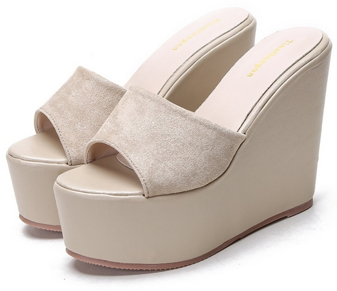 캐주얼 심플 웨지 통굽 슬리퍼 14cm