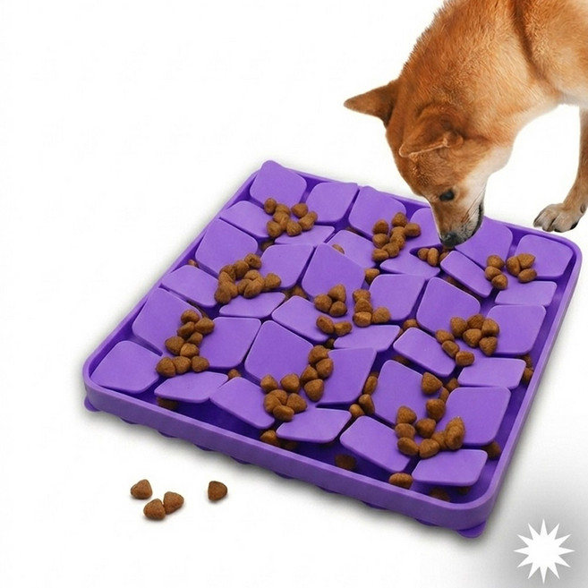 오브펫 실리콘 노즈워크 매트 강아지 고양이 급체방지 식기 블럭모양, 1개, 보라색