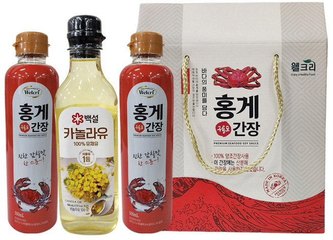 카놀라유 홍게간장 세트 (백설카놀라유500ml 1개 홍게간장500ml 2개), 1, 0.5l