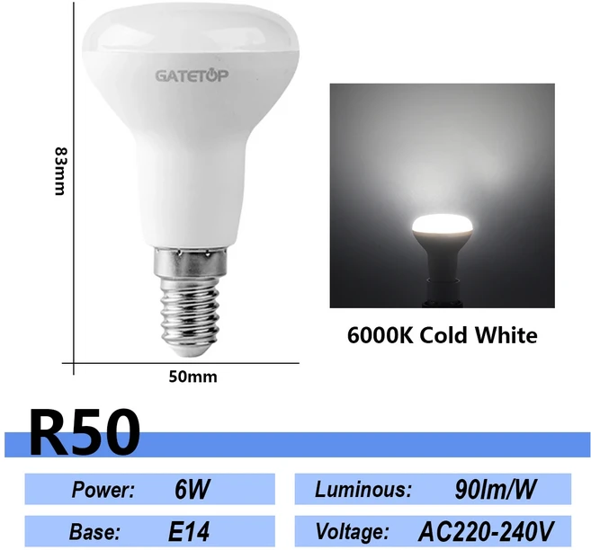 1-20Pcs LED 목욕 전구 램프 E27 E14 버섯 R50 R63 R80 220V 6W 10W 12W 비 스트로브 따뜻한 차가운 빛 ERP, 03 R50 6000K, 04 5 pcs, 01 AC220V-240V