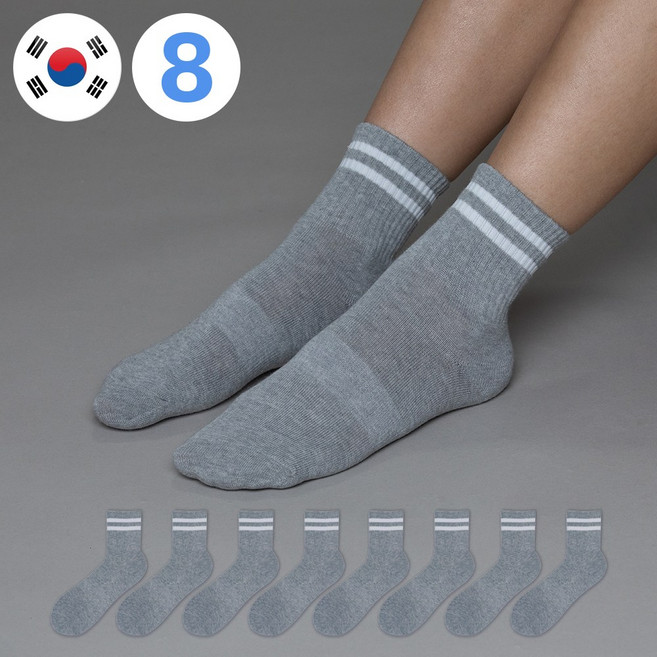 비바슈슈 남성용 쫀쫀하게 감기는 면 100% 포인트 중목 양말 8켤레 (250~270mm)