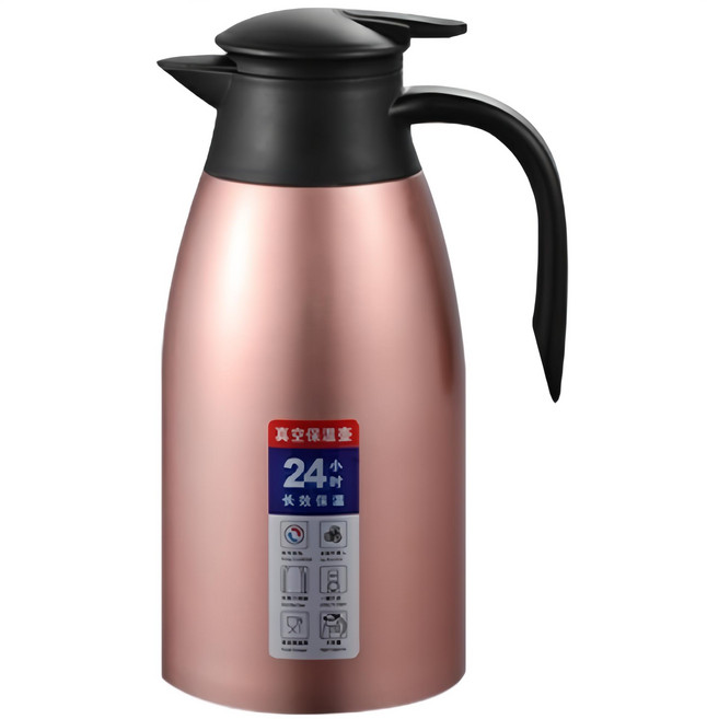 保溫24H不鏽鋼雙層真空保溫壺, 玫瑰金, 1入, 2L