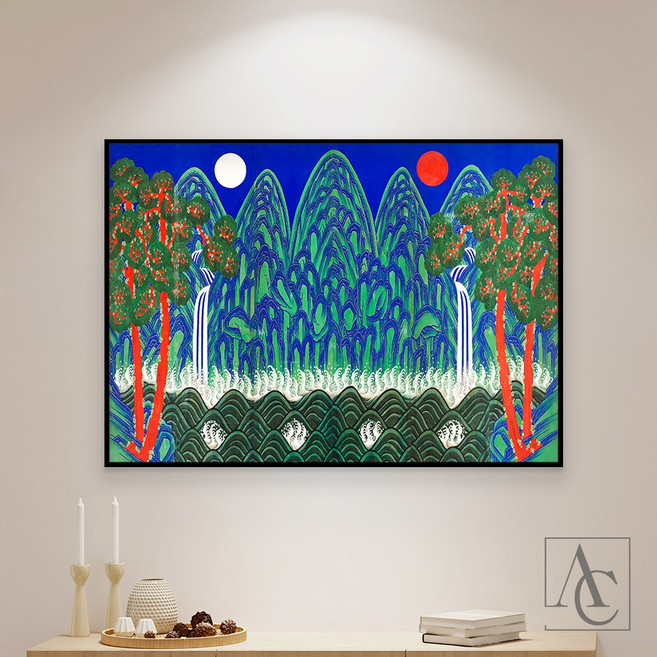 더아트컴퍼니 돈들어오는 명당도 배산임수 한국화 풍경화 풍수지리 산수화 캔버스 그림 액자 30종(8-14), 13. 일월오봉도A