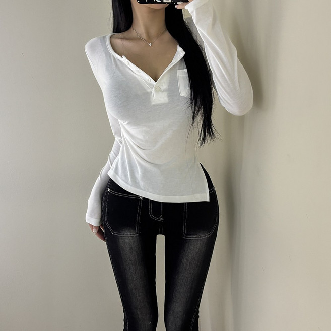 VANANA2 국내제작 포켓 셔링 긴소매티