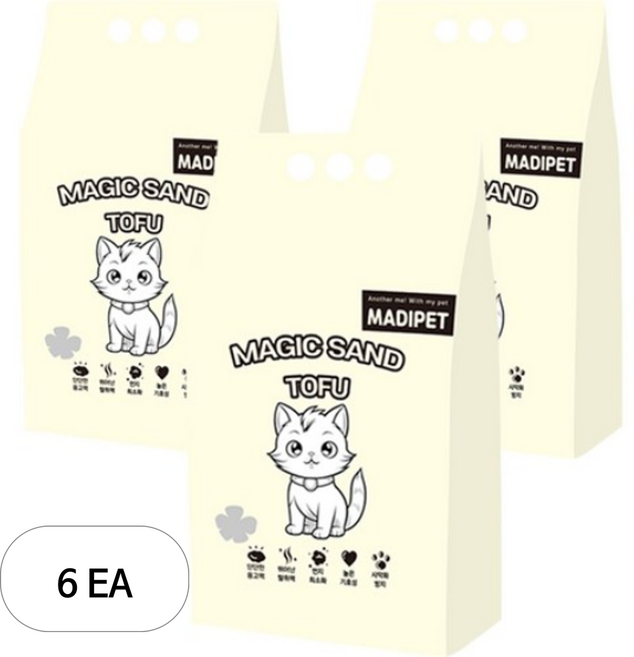 메디펫 매직 응고형 고양이 두부모래 가는입자, 10L, 6개, 무향