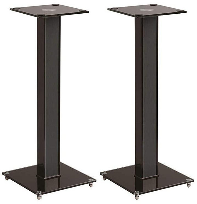 Monoprice Elements 스피커 스탠드 - 71.1cm(28인치) 쌍 케이블 관리 바닥 스파이크가 있는 강력한 강화 유리 베이스 블랙, Monoprice Elements 스피커 스탠드 - 7