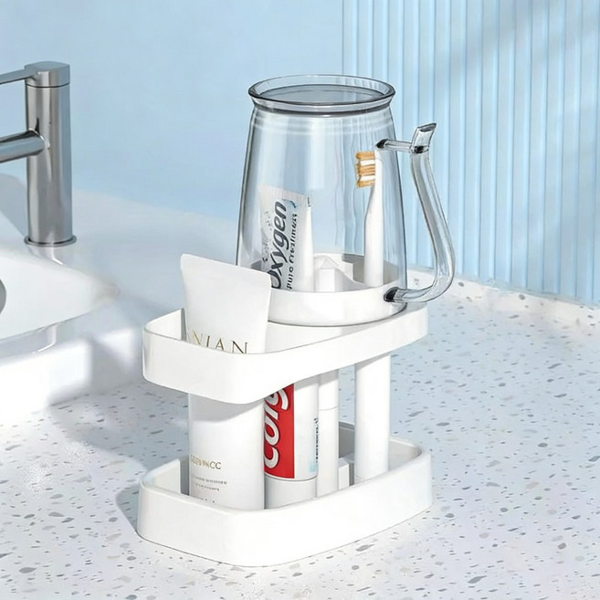 혼반홈 다용도 욕실 칫솔걸이 치약 거치대 칫솔 컵 세트, 1개, 화이트
