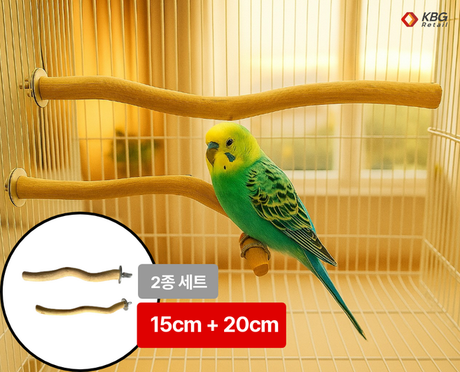 케이비지리테일 우드버드 앵무새 횃대 발판 나무가지 15cm 20cm, 내츄럴 우드 2p