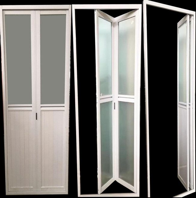 [미니멀 욕실] 강화도어 폴딩도어 접이식 욕실문 강화유리문 교체, 1. 밝은 화이트 상하 강화유리