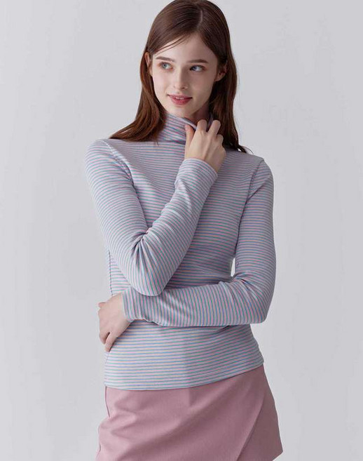 24FW [클리어런스]여성 스트라이프 목폴라티셔츠 핑크 CQTS4F602P1