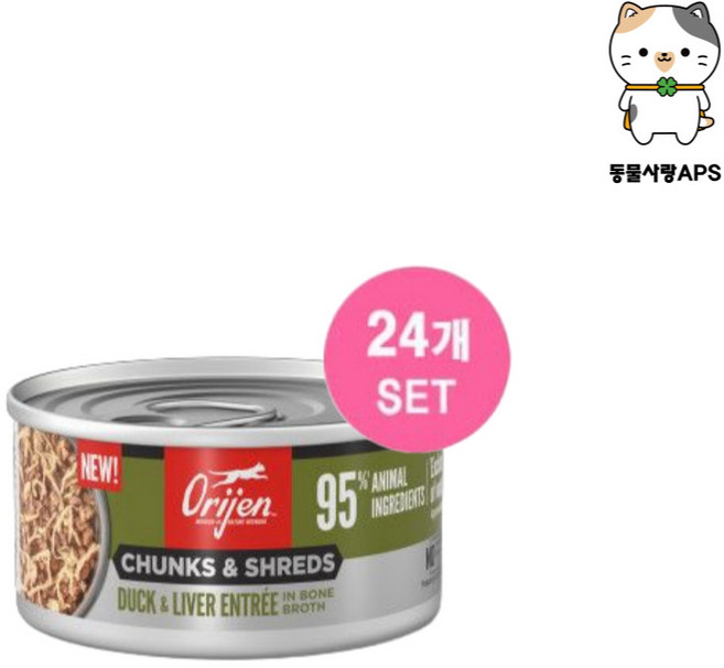 오리젠 덕&리버 청크 슈레드 고양이주식캔 85g 24개, 오리
