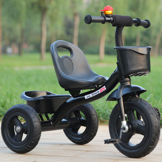 DIU 兒童三輪車腳踏手推車自行車---歲大號嬰幼腳蹬三輪單車童車., 1個, 黑色頂配鈦空輪-無推把:如圖