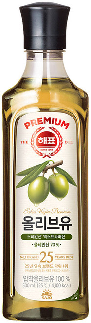 해표 압착 올리브유, 500ml, 2개