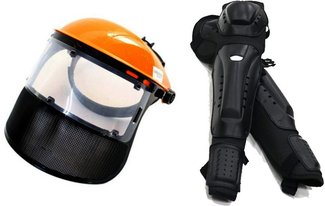몬스터 안면보호구 오렌지 + 몬스터 무릎보호대 세트 엔진톱 예초기 충전톱 충전예초기 벌초, 1세트