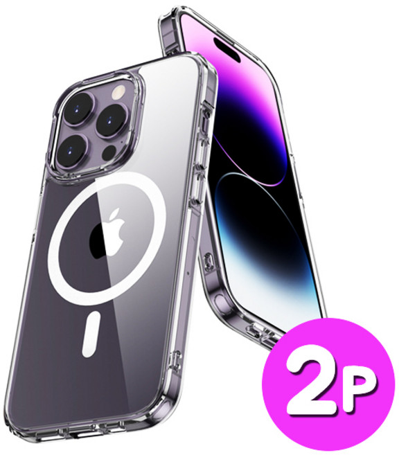 쁘띠마켓 초강력 자력 변색없는 맥세이프 마그네틱 아이폰 갤럭시 투명 케이스 2p