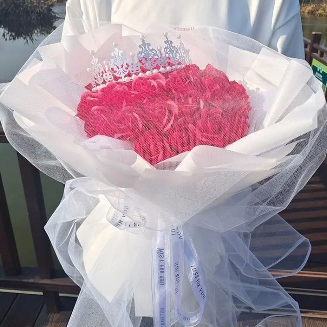 99朵香皂玫瑰花束 永生花 禮物, 1個, 33朵白紅玫瑰贈送賀卡