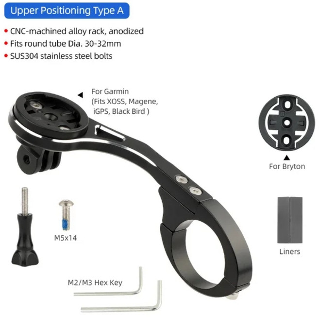 MTB 도로 자전거 핸들 바 Garmin/Bryton/Wahoo 용 확장 컴퓨터 마운트 전면 스포츠 카메라 라이트 스탠드, 05 Upper GMBT, 1개