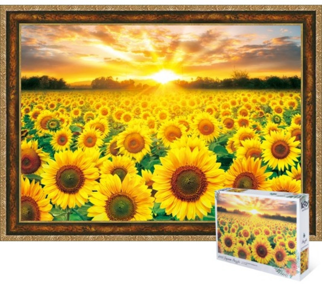 퍼즐피플 해바라기 노을빛 1000피스 풍경 직소퍼즐, 액자포함(엔틱골드), 1개