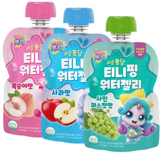 국내백화점 캐치티니핑 장난감 워터젤리복숭아맛 사과맛 샤인머스켓맛 5개세트 유아간식 선물, 티니핑 워터젤리 복숭아 맛 5개세트
