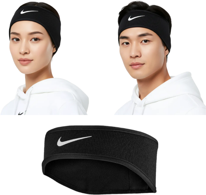 나이키 헤드밴드 니트 플리스 스포츠 방한 겨울 기능성 헤어밴드, 1개, 블랙