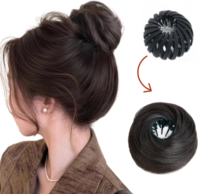 코지웨이브 풍선한 강력고정 만두핀 똥머리 가발, 1개, 브라운블랙