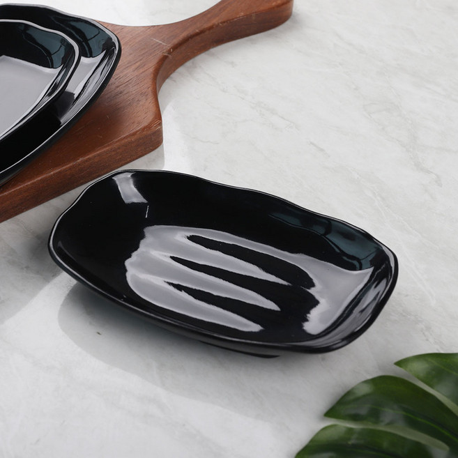 흑 골 사각 접시 BB 흑색 멜라민 그릇 분식 샐러드 업소용 식당, 흑색 흑 골사각 11호 17.2cm, 1개