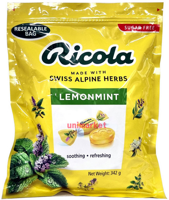 리콜라 스위스 무설탕 캔디 레몬민트맛 342g, 1개