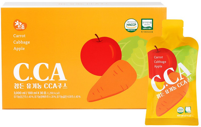 참든 유기농 CCA 주스 100ml x 30포 까주스 사과 당근 양배추 무첨가주스 CCA주스, 30개