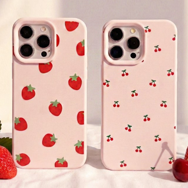 쁘띠마켓 딸기 체리 과일 패턴 아이폰 실리콘 젤리 케이스