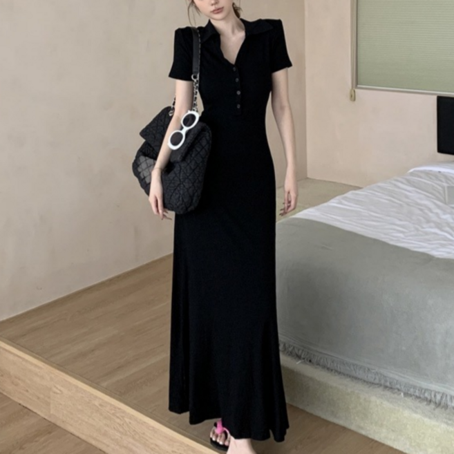 유니크코코 카라 슬림 롱 원피스 a라인 반팔 맥시 5660