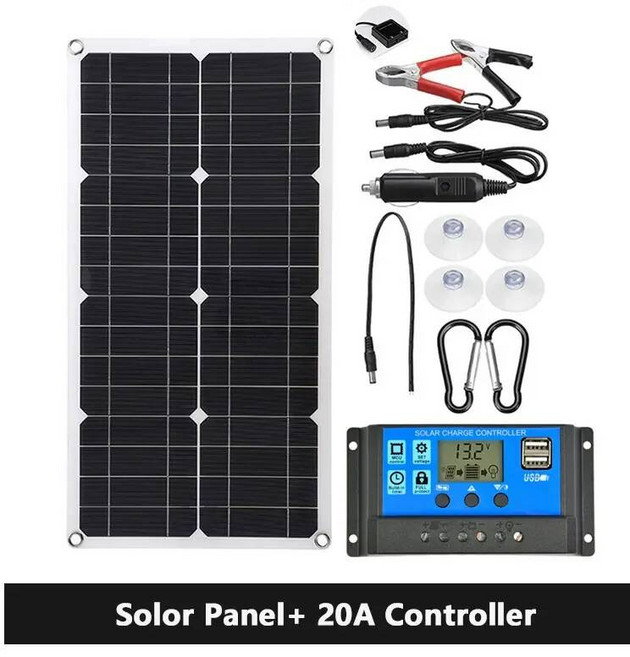 600W 태양 전지 패널 12V 태양 광 키트 홈 야외 캠핑 모바일 RV 태양열 충전기에 적합한 100A 컨트롤러와 유연한 휴대용, 06 with 20A Controller, 3) with 20A Controller, 3) with 20A Controller