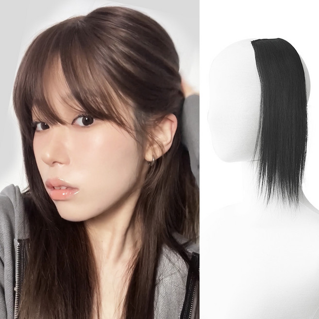 에이위그 100%인모 똑딱이 2핀 헤어피스 2컬러 1P, 자연블랙(똑딱이윗방향), 25cm, 1개