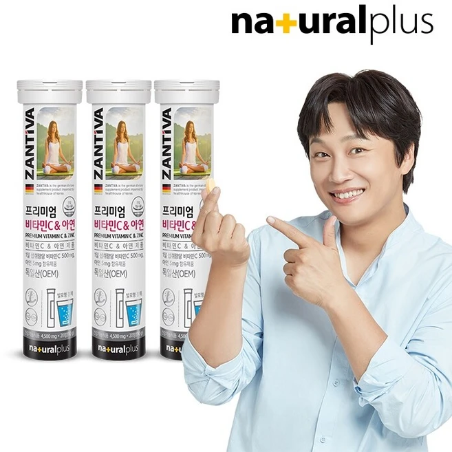 내츄럴플러스 잔티바 발포 비타민C 아연 90g, 20정, 3개 - 쿠팡