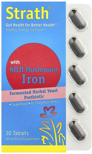 단백질 비타민 철분 마그내슘 칼슘 Bio-Strath 발효 허브 효모 포스트바이오틱 고지버섯 철분 함유 30정 고루고루섭취해주세요, BioStrath발효허브효모포스트바이오틱고지버섯철분함유, 1개 - 쿠팡