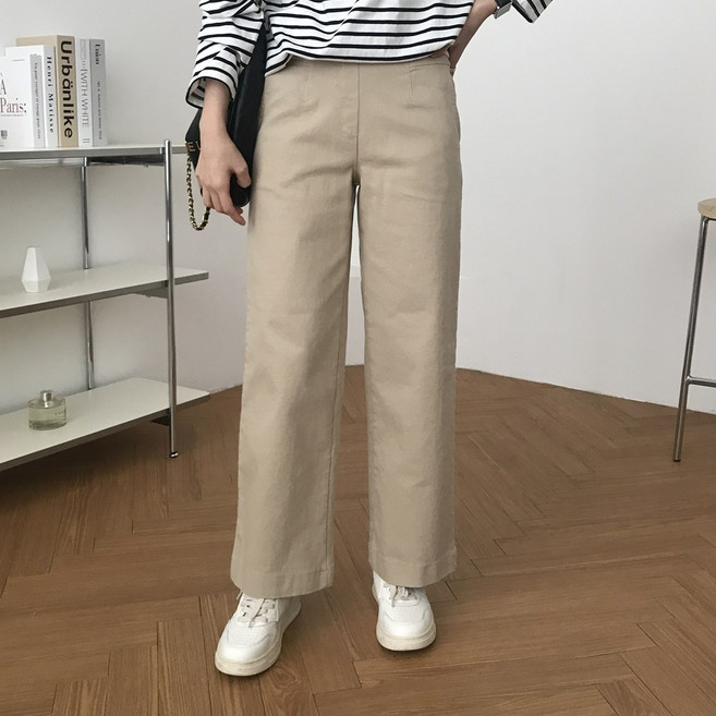 여성 통바지 면 스판 뒷밴딩 10부 팬츠 간절기 데일리 체형커버 편한 마듀 바지