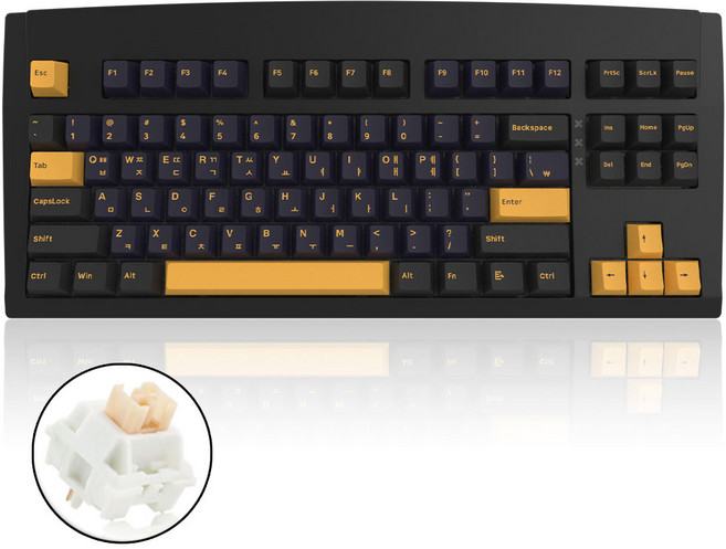 큐센 유무선 겸용 블루투스 기계식 키보드 리니어 스위치 풀윤활 가스켓방식 게이밍, 저소음 크림옐로축, 블랙