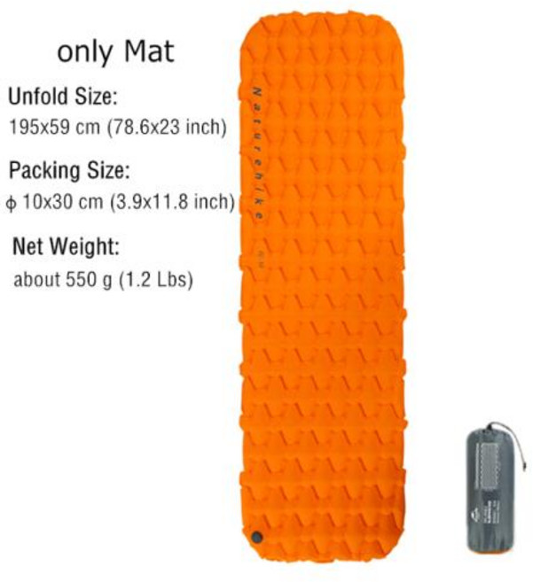 네이처하이크 캠핑 에어 매트리스 초경량 방수 나일론 팽창식 쿠션 야외 휴대용 수면 침대 하이킹 피크닉 매트, 3) Orange