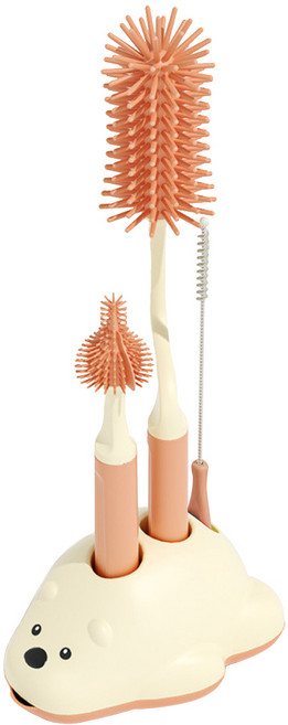 다나몰 회전형 젖병솔 + 젖꼭지솔 + 빨대솔 3종 + 거치대, 핑크, 1세트