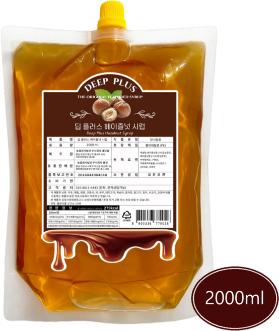 딥플러스 헤이즐넛 시럽, 1개, 2L