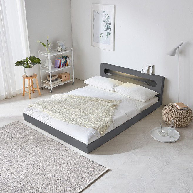 [할인해봄] 파로마 에밋 LED 저상형침대 일반형 슈퍼싱글 SS 프레임만, 그레이