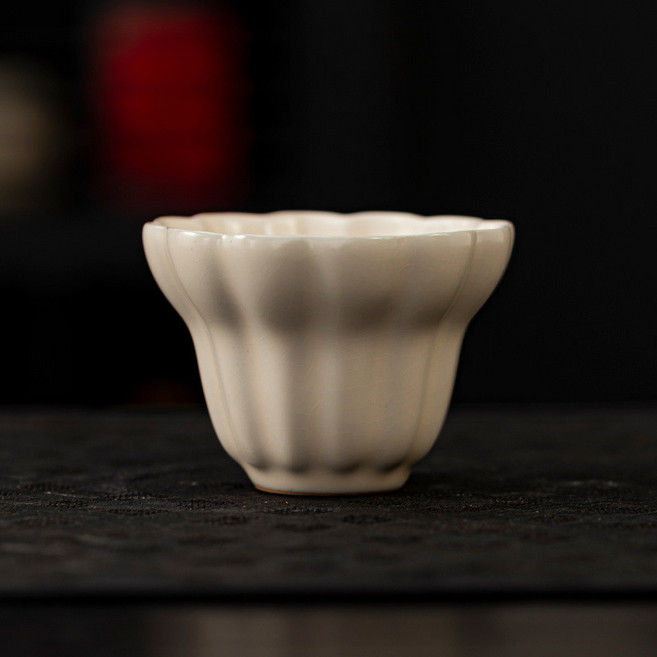 茶器堂 汝窯功夫茶杯 天青原礦瑪瑙入釉 開片可養 禮盒包裝, 1個, 米黃福祿杯-沒禮盒