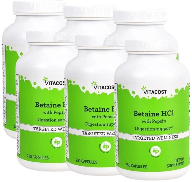비타코스트 베타인 HCL 펩신 650mg Vitacost Betaine HCl with Pepsin, 6개, 250정 - 쿠팡