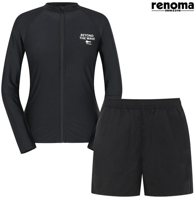 [레노마수영복] 여성 심플 집업 인컵 래쉬가드세트 (RN-LS2F706_BK)